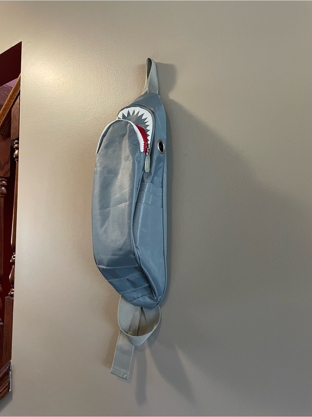 Gray Men’s Sling Bag with Shark Tooth Accent